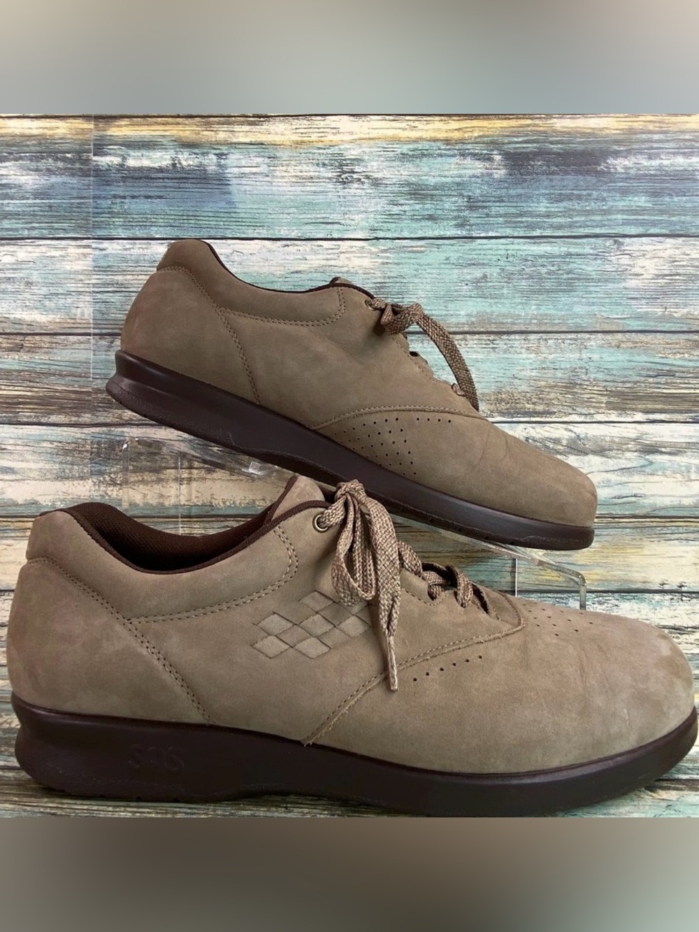 SAS Free Time Womens 9.5N Taupe Leather Walking Shoes Athletic Sneaker Casual